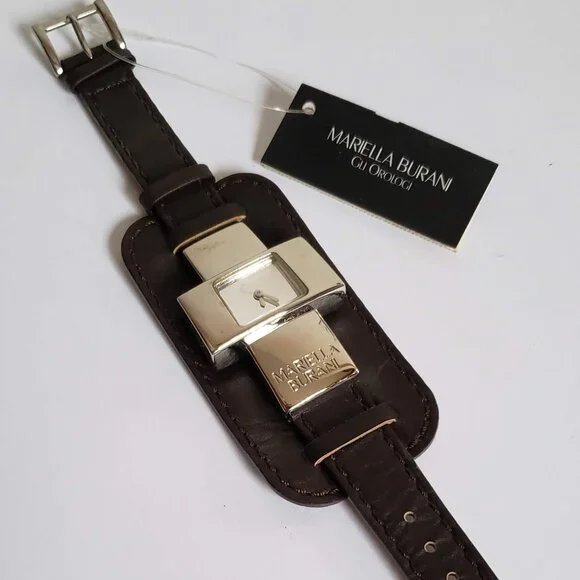 Italy MARIELA BURANI Cross Modernist Watch Silver Black Leather Strap Cruz - Picture 7 of 8
